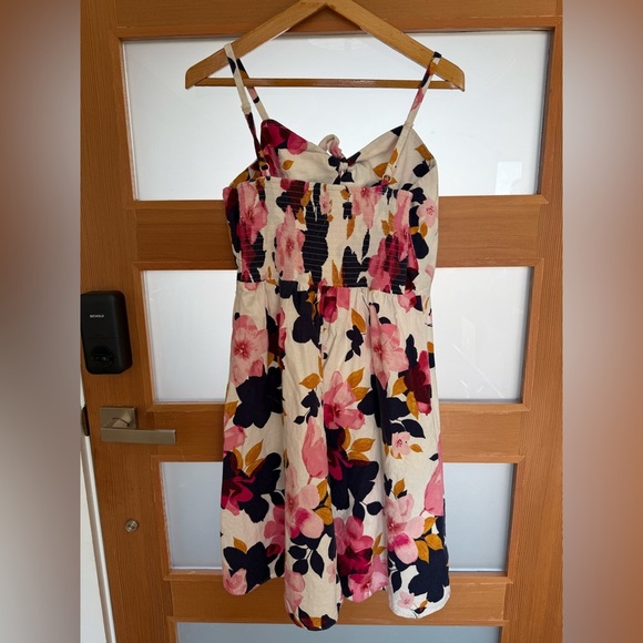 Old Navy Women's Multi Pink Floral Tie-Front Linen Viscose Mini Dress‎ Large EUC - Picture 3 of 13